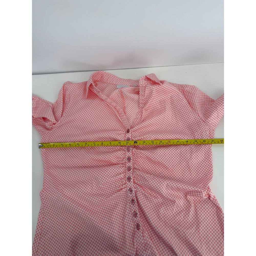 New York & Company Womens Coral Polka Dot Ruched V-Neck 3/4 Sleeve Shirt Sz XL - Picture 5 of 10